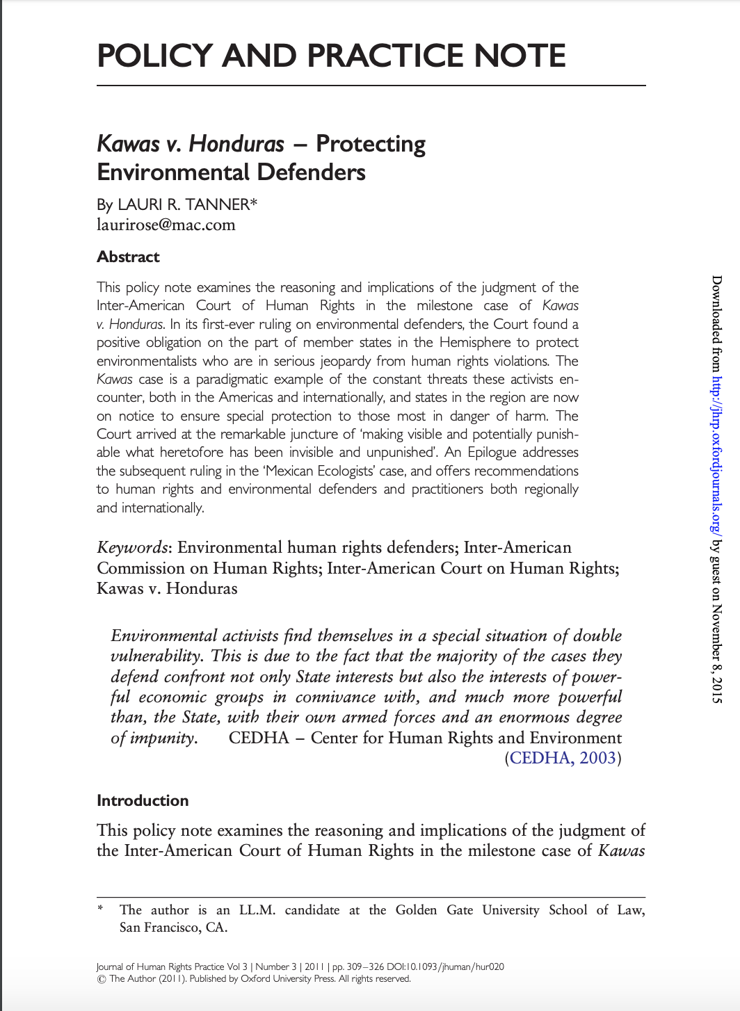 Kawas v. Honduras – Protecting Environmental Defenders