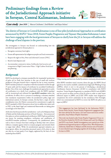 Case study: Preliminary findings from a Review of the Jurisdictional Approach initiative in Seruyan, Central Kalimantan, Indonesia