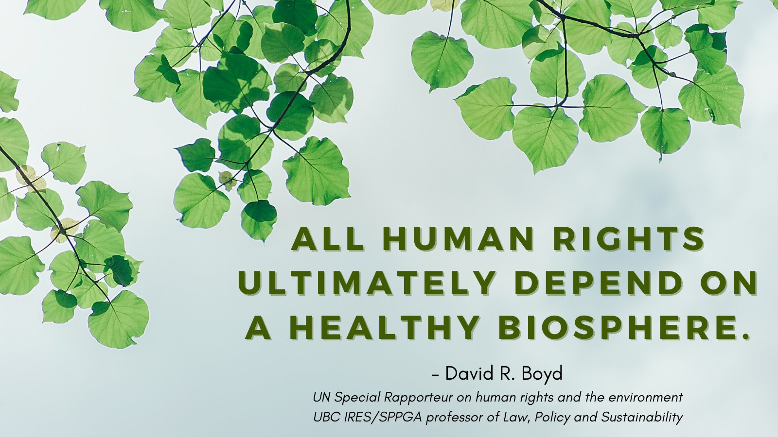 Human rights depend on a healthy biosphere: Report of the Special Rapporteur on the issue of human rights obligations relating to the enjoyment of a safe, clean, healthy and sustainable environment, David R. Boyd