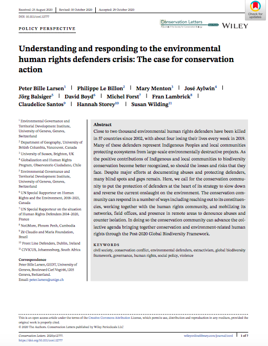Understanding and responding to the environmental human rights defenders crisis: The case for conservation action